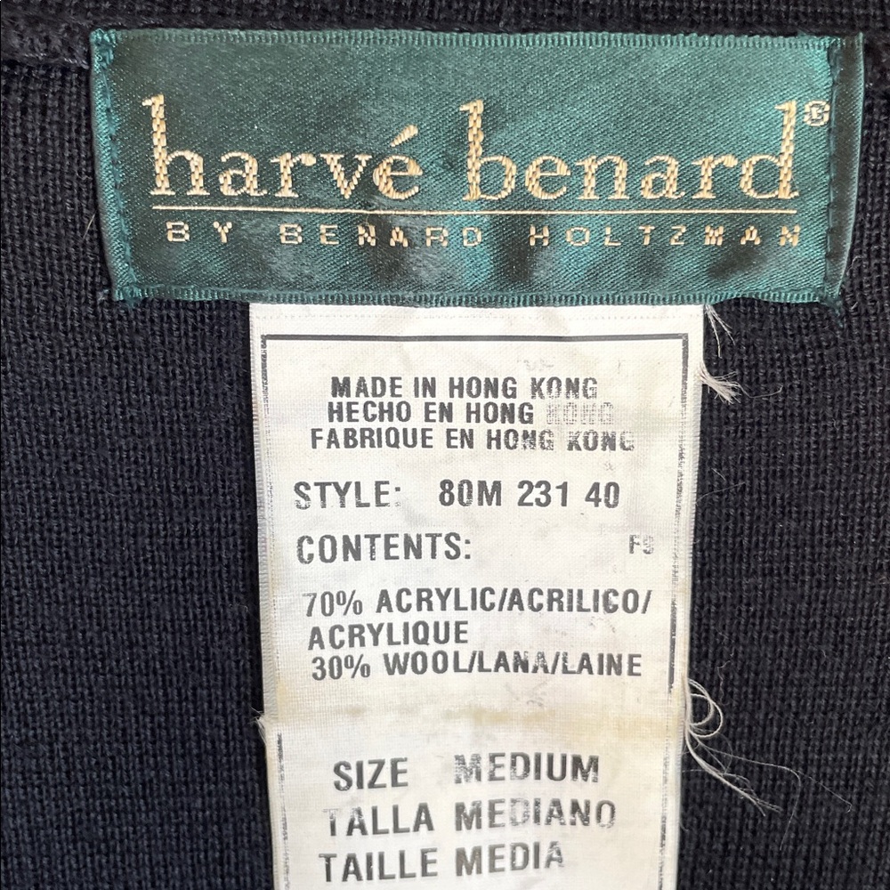 Harve Benard Rare Vintage Jet Black Full Zip Dress Wool Blend Wide Collar, M - Picture 5 of 6